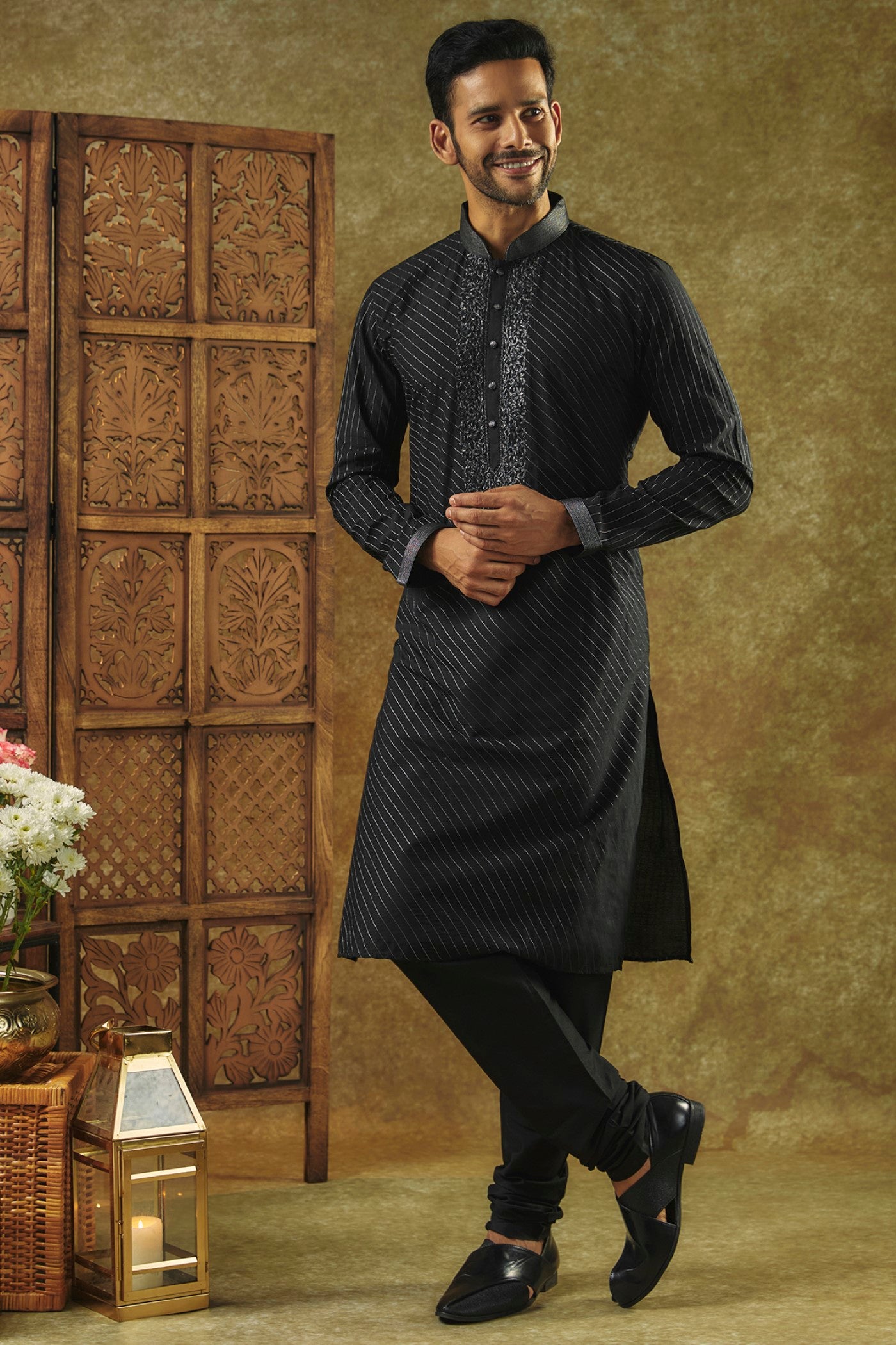 Onyx Black Silk kurta pajama set with SEQUIN work