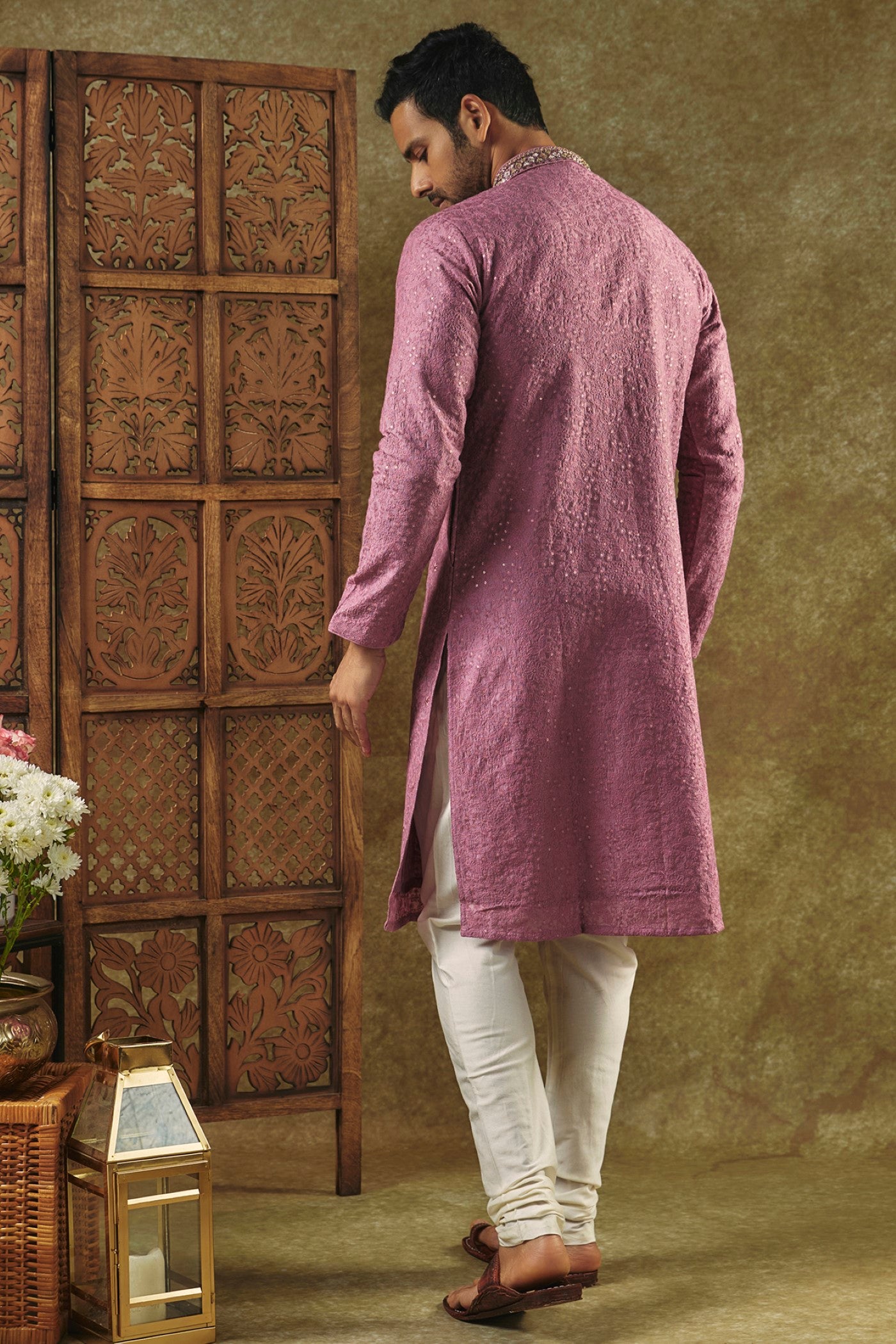 Onion Pink Silk kurta pajama set with SEQUIN work