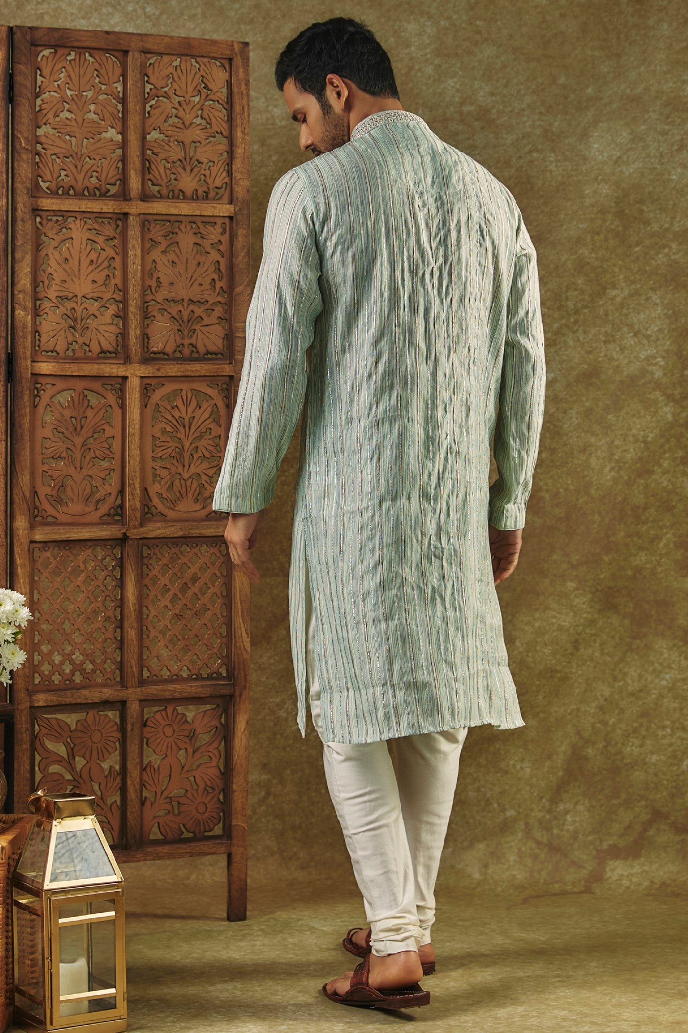 Pista Green Silk kurta pajama set with SEQUIN work