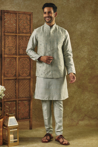 Kurta Jacket Set With Mirror And Resham Embroidery