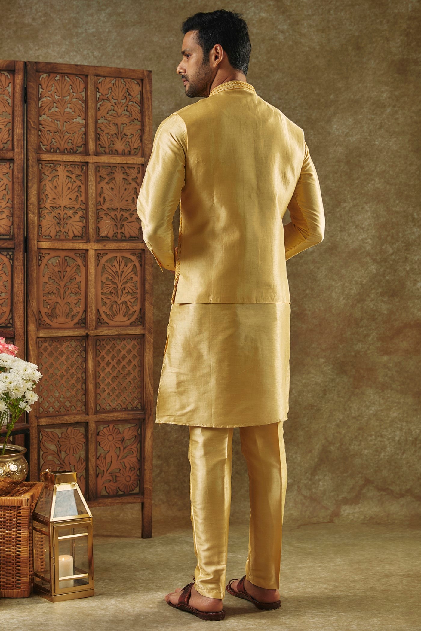 Daffodil Yellow kurta Jacket set with mirror and resham embroidery