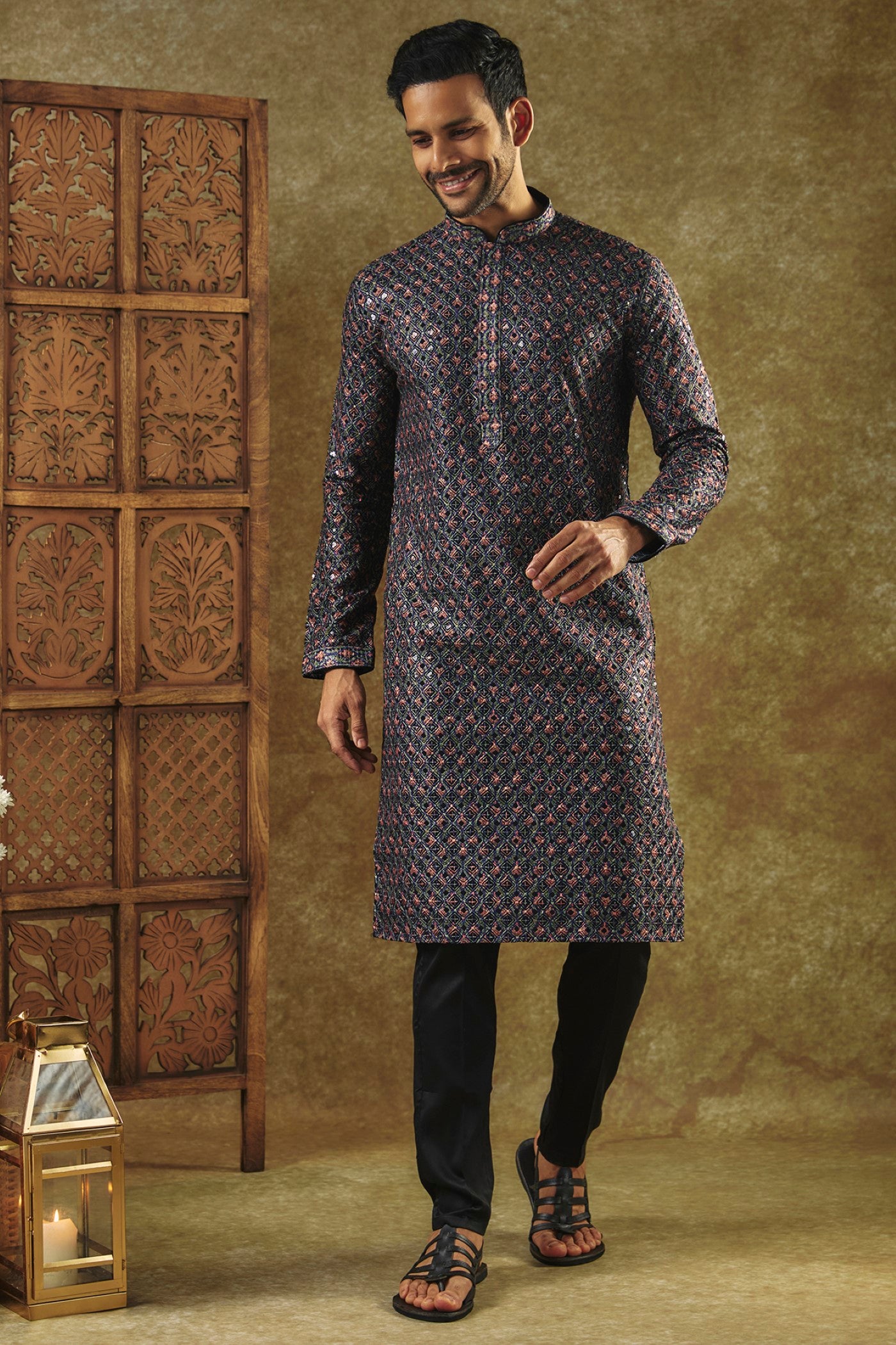 Black printed best sale kurta pajama