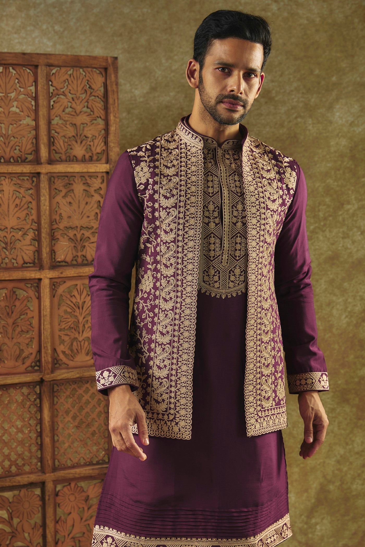Wine Open-Indo Western set with sequin and resham embroidery