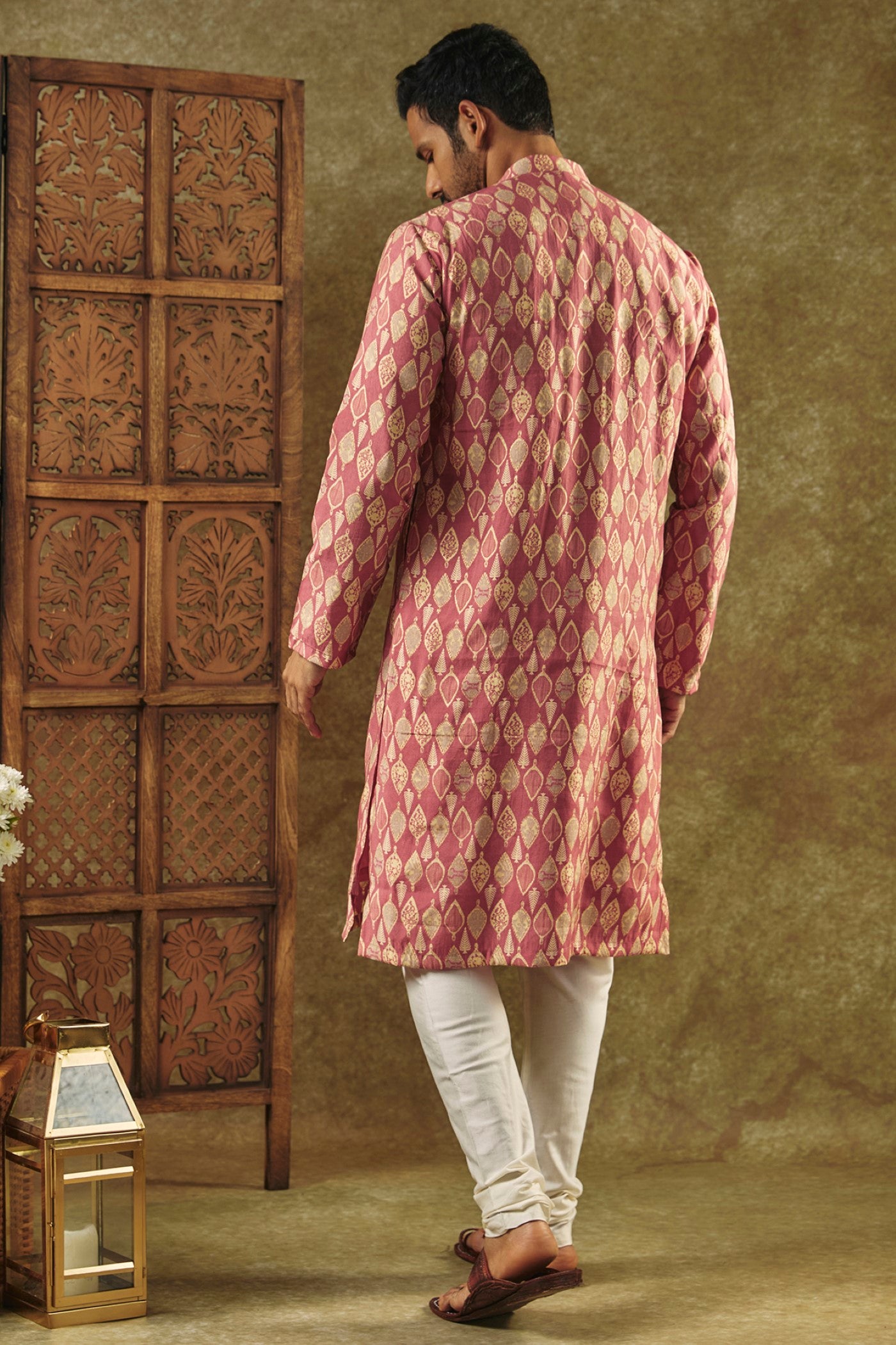 Multicolour Printed Silk kurta pajama set