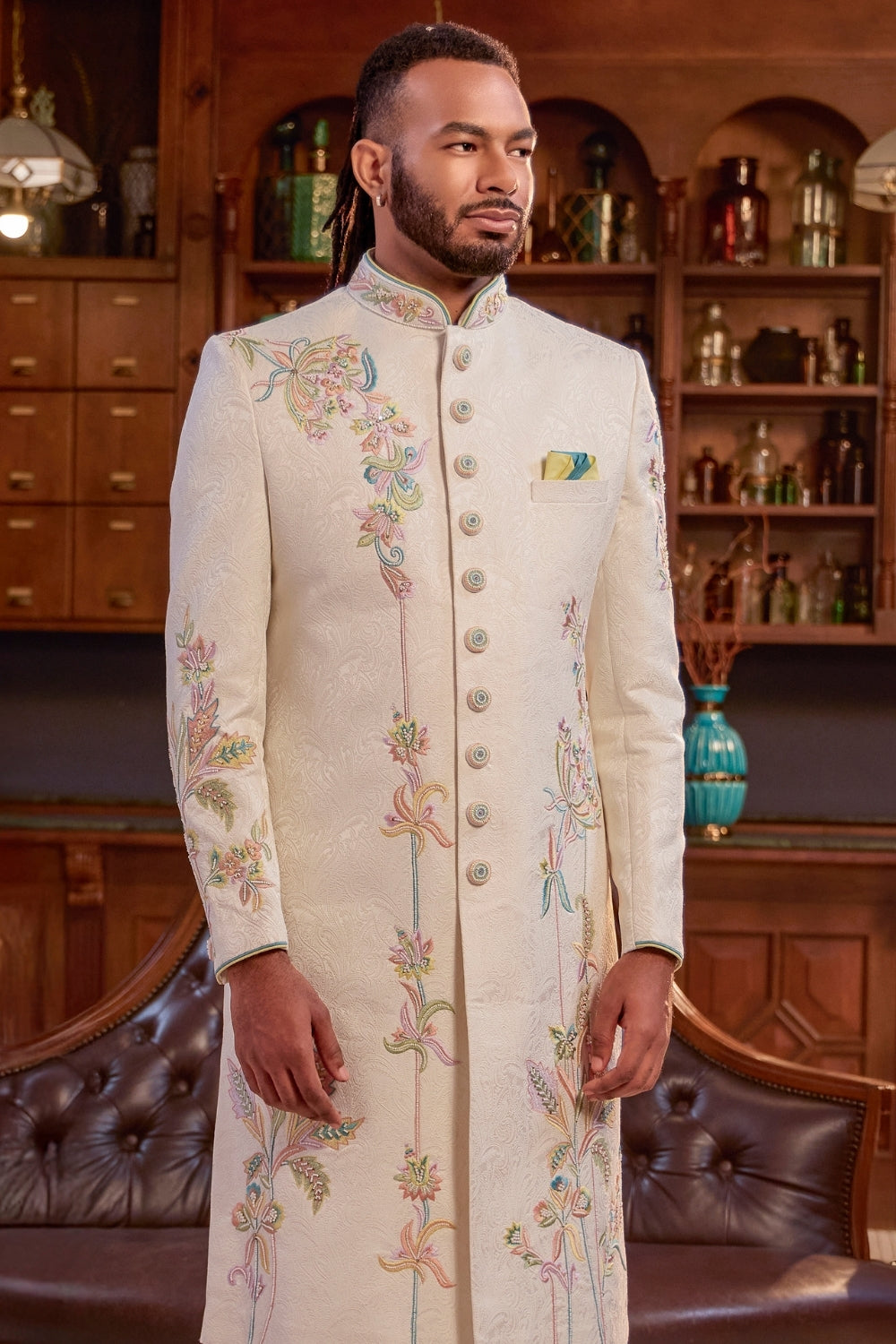 ROSE GOLD SILK INDO WESTERN WITH MOTI AND RESHAM EMBROIDERY