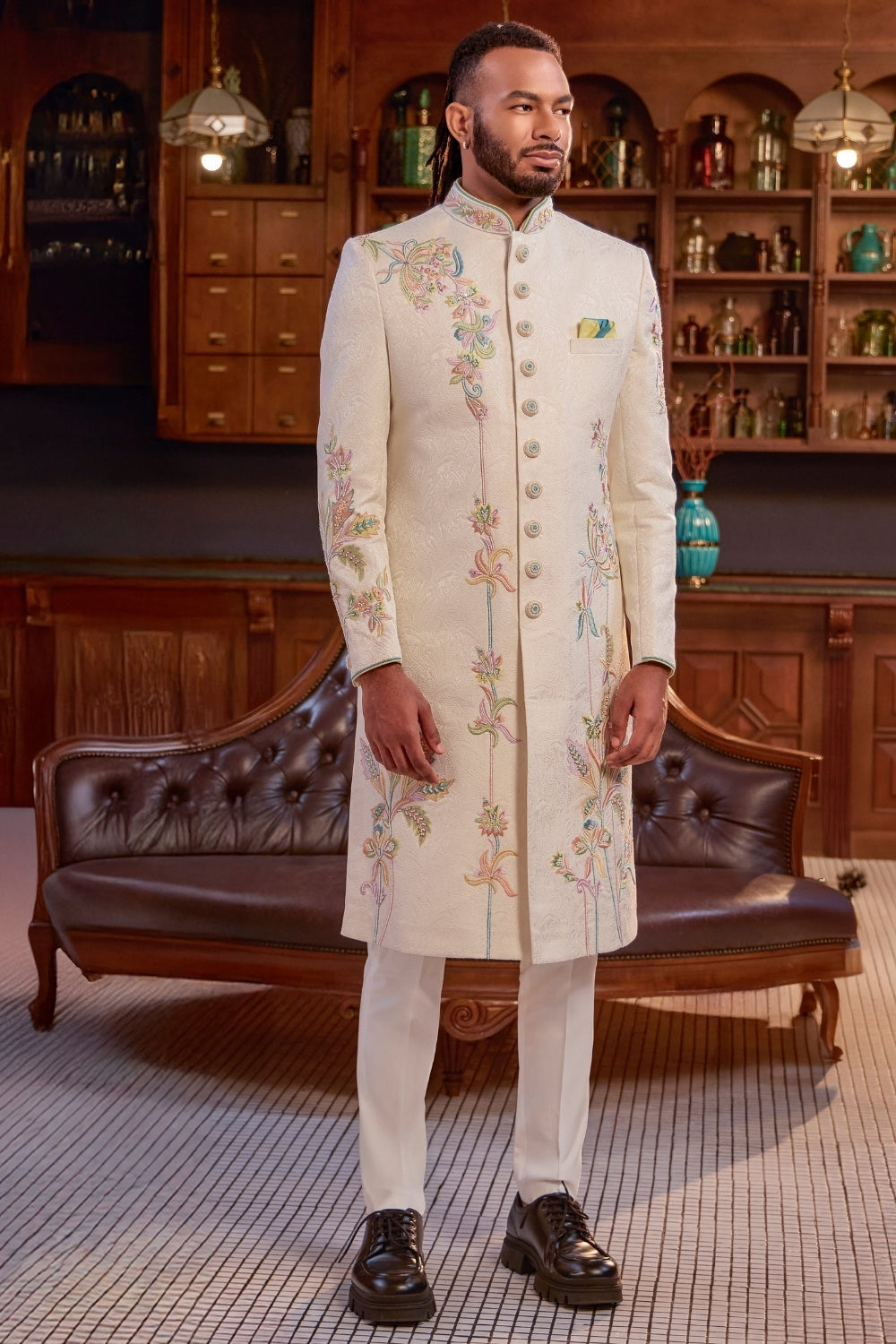 ROSE GOLD SILK INDO WESTERN WITH MOTI AND RESHAM EMBROIDERY