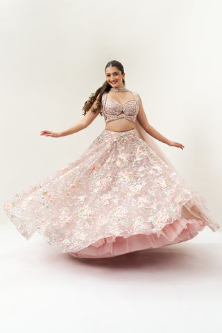 Onion Pink Embellished Net Festive Lehenga Set