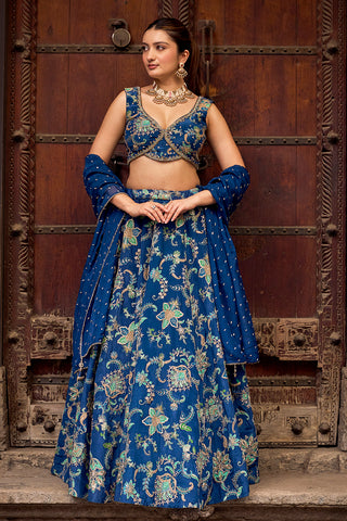 Blue Zardosi Embellished Silk Festive Lehenga Set