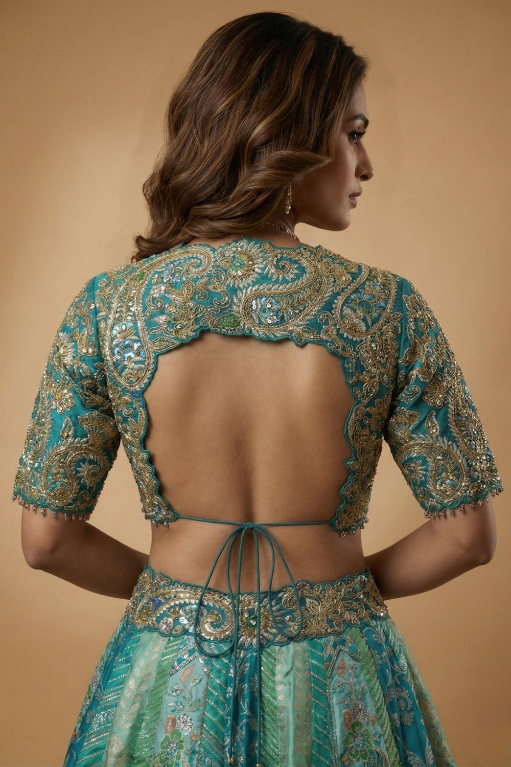 Rama Banarsi Silk Lehenga Set with Cutdana and Zardosi Work