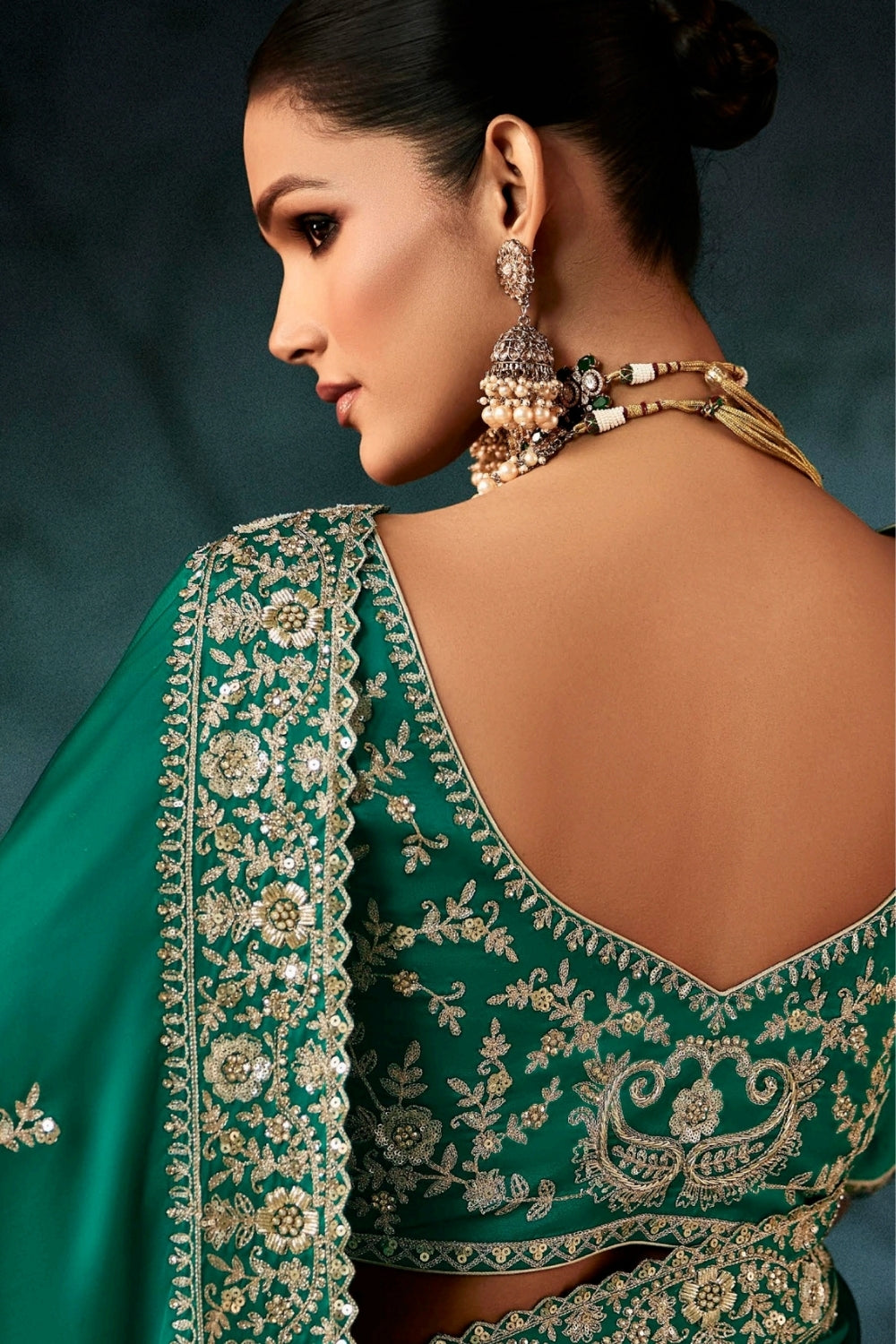 Rama Organza Tissue Saree with Embroidery and Sequins Work