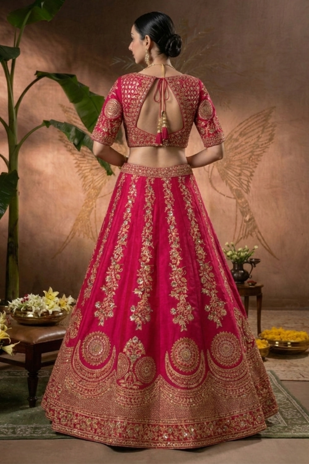 Rani Pink Silk Lehenga Set with Embroidery and Sequins Work