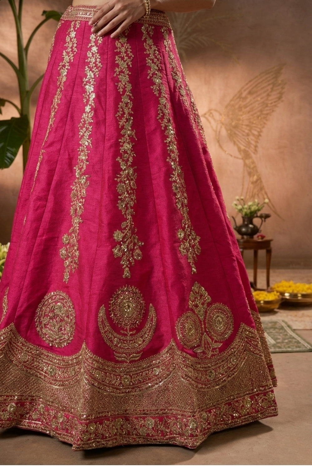 Rani Pink Silk Lehenga Set with Embroidery and Sequins Work