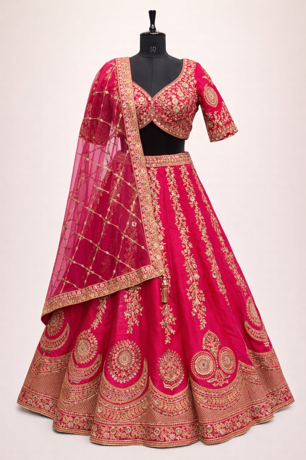 Rani Pink Silk Lehenga Set with Embroidery and Sequins Work