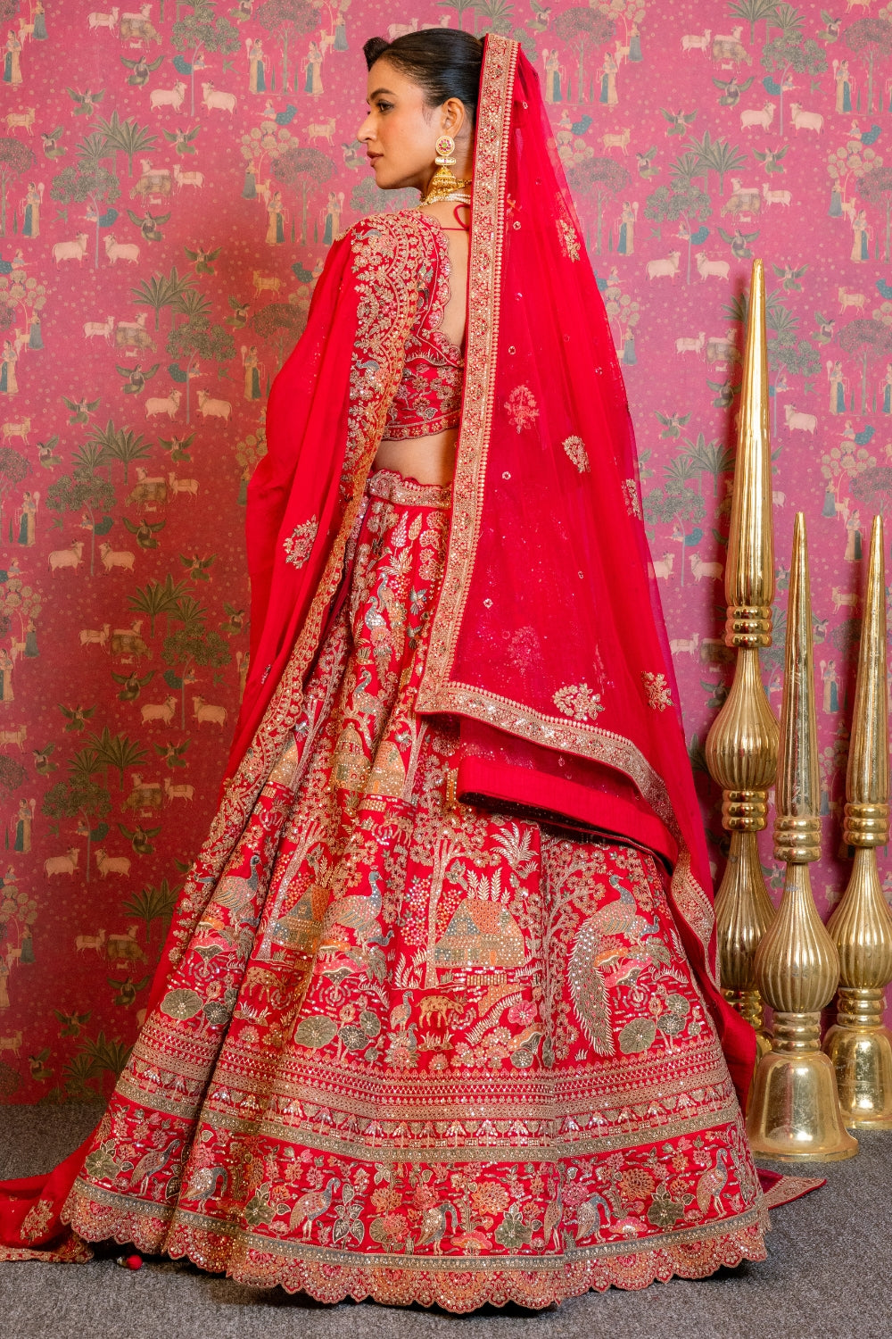 Rani Silk Bridal Lehenga Choli Set with Sequins and Moti Work