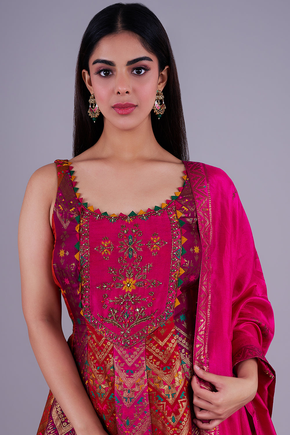 Rani pink zari-embroidered festive set