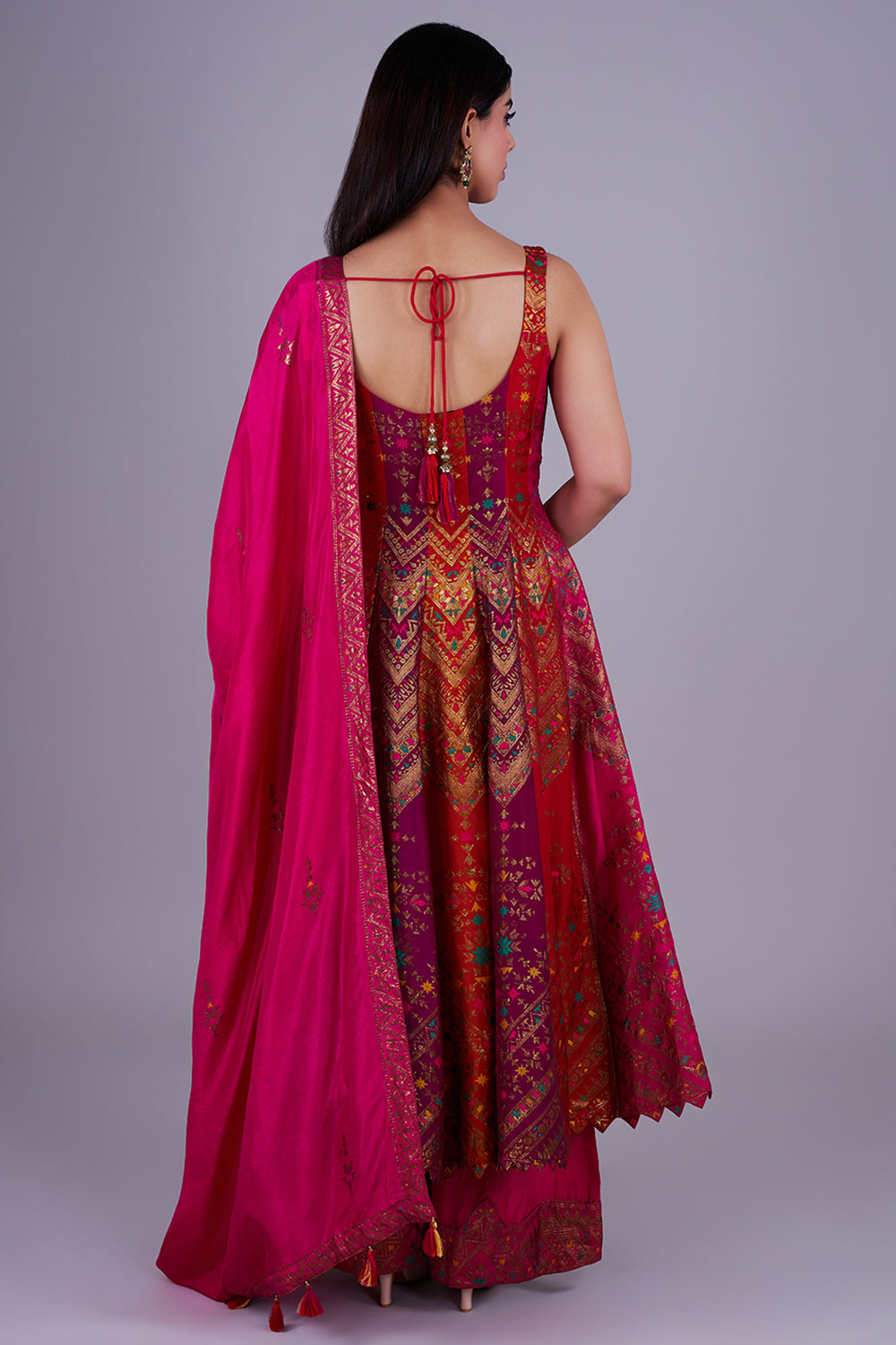 Rani pink zari-embroidered festive set