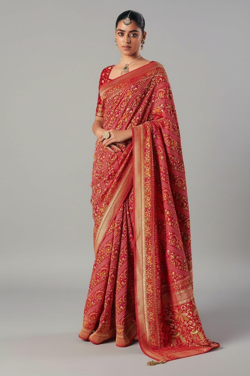 Red Georgette Weaving Saree