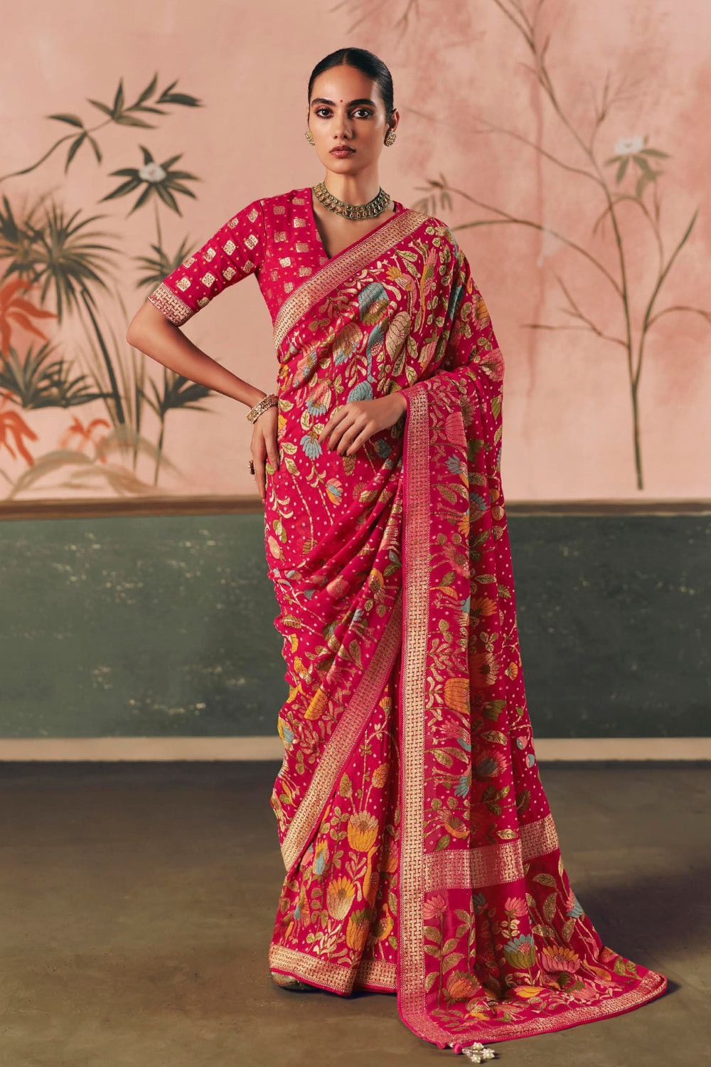 Red Georgette Weaving Saree