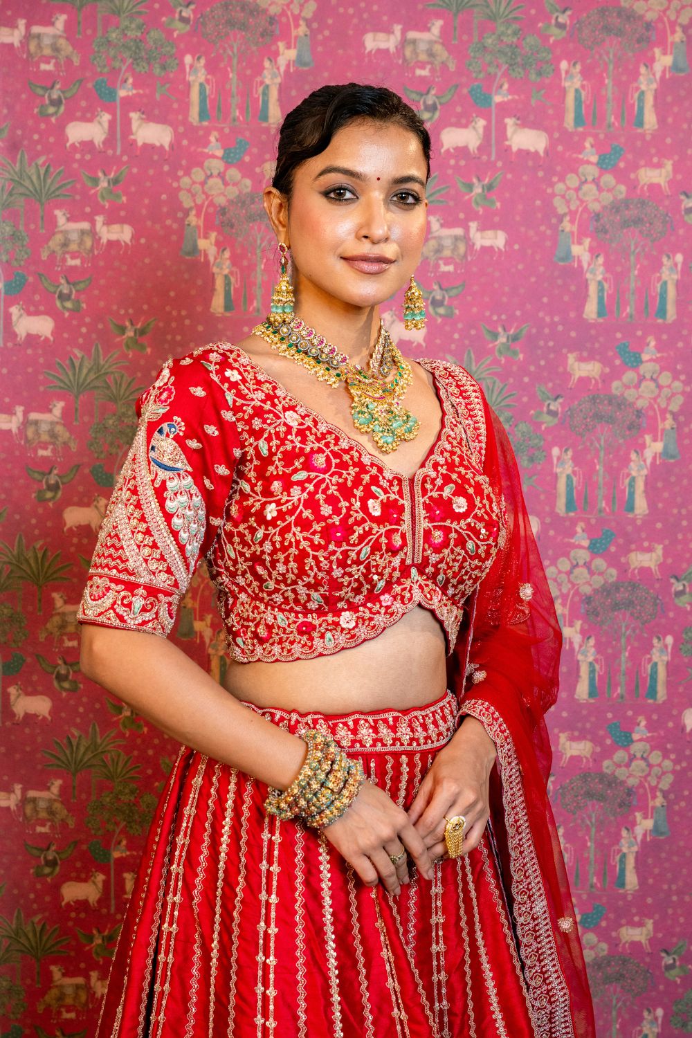 Red Silk Bridal Lehenga Choli Set with Resham and Cutdana Work