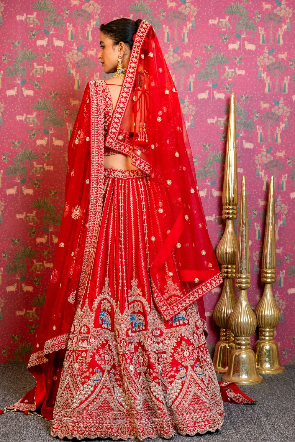 Red Silk Bridal Lehenga Choli Set with Resham and Cutdana Work