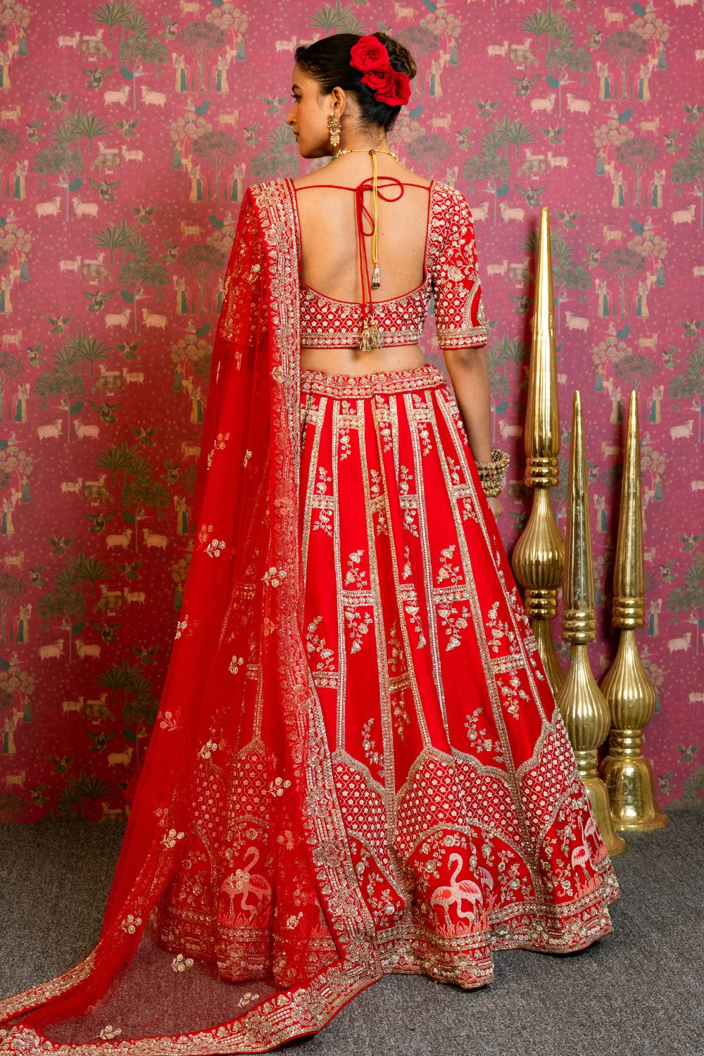 Red Silk Bridal Lehenga Set With Cutdana And Sequins Handwork
