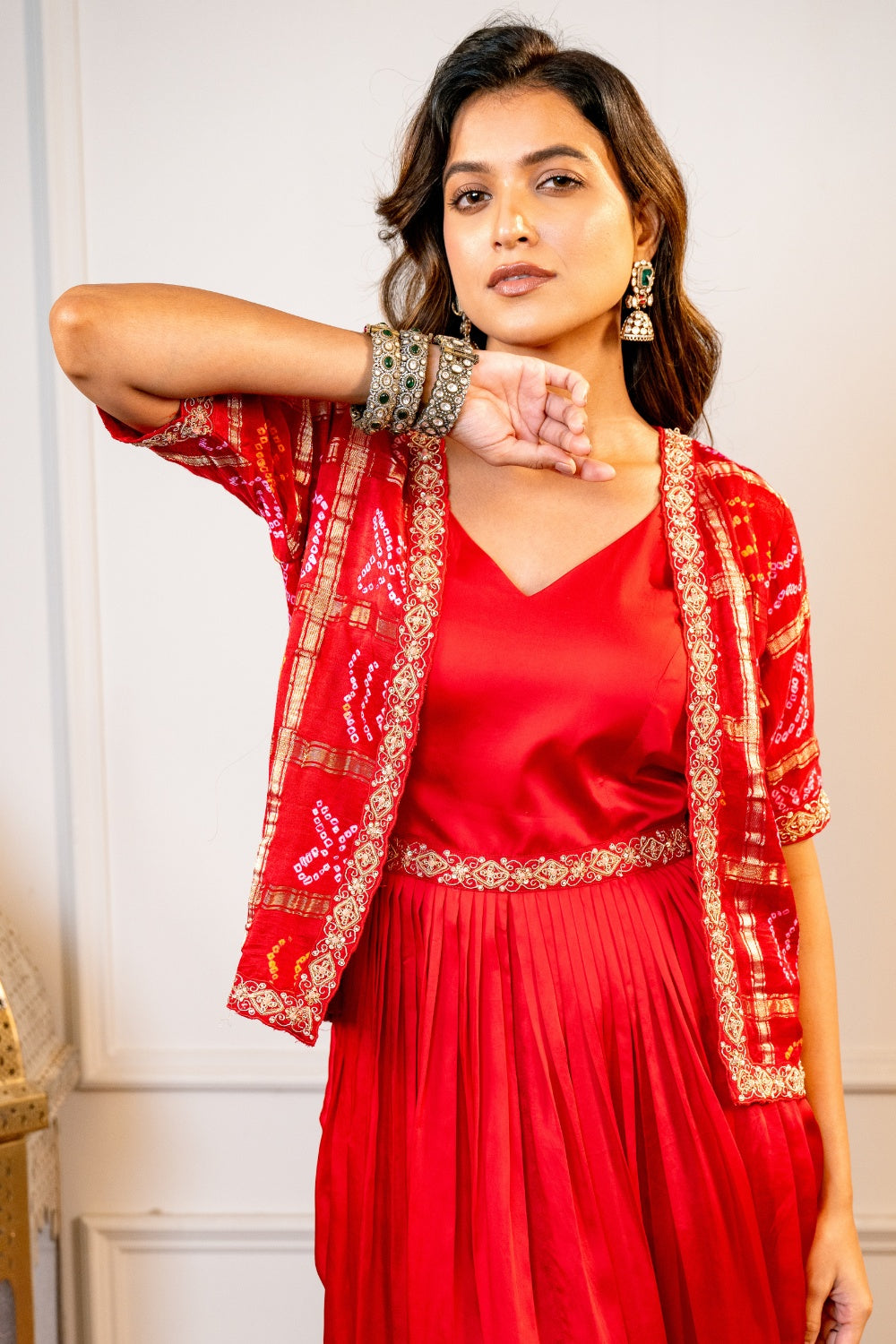 Red Silk Indo Western with Zardosi Work