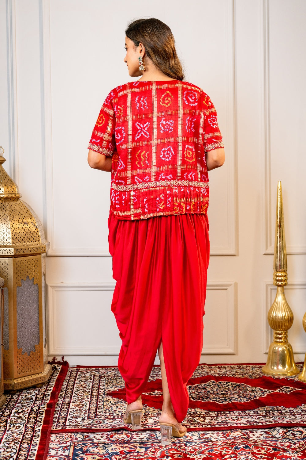 Red Silk Indo Western with Zardosi Work