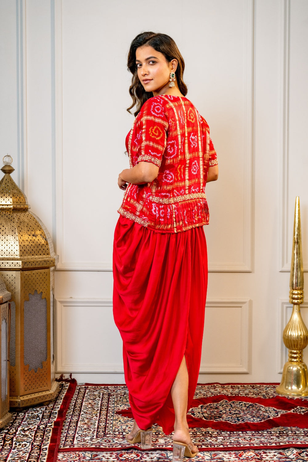 Red Silk Indo Western with Zardosi Work