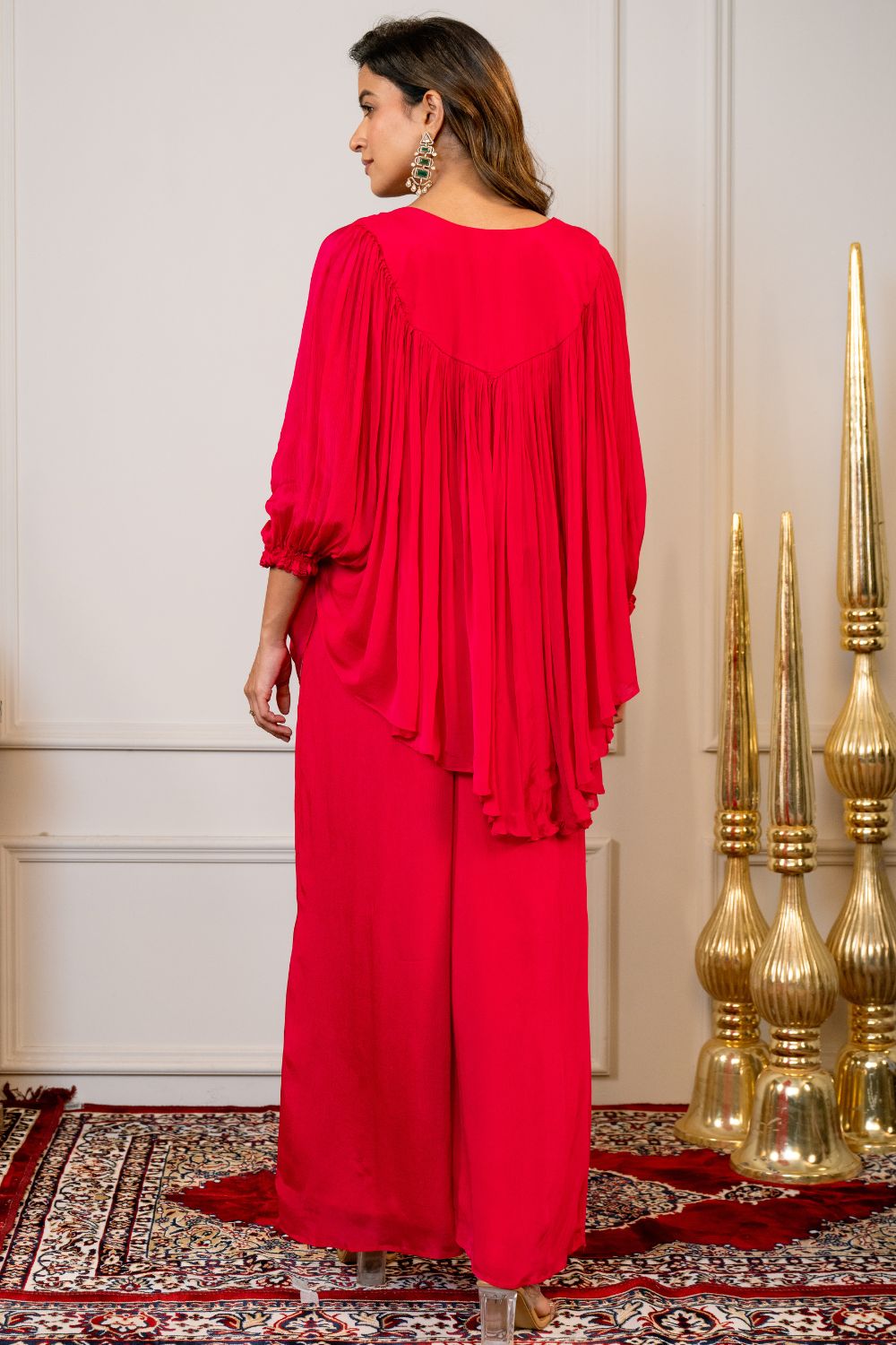 Red Georgette Indo Western with Resham Embroidery and Moti Work