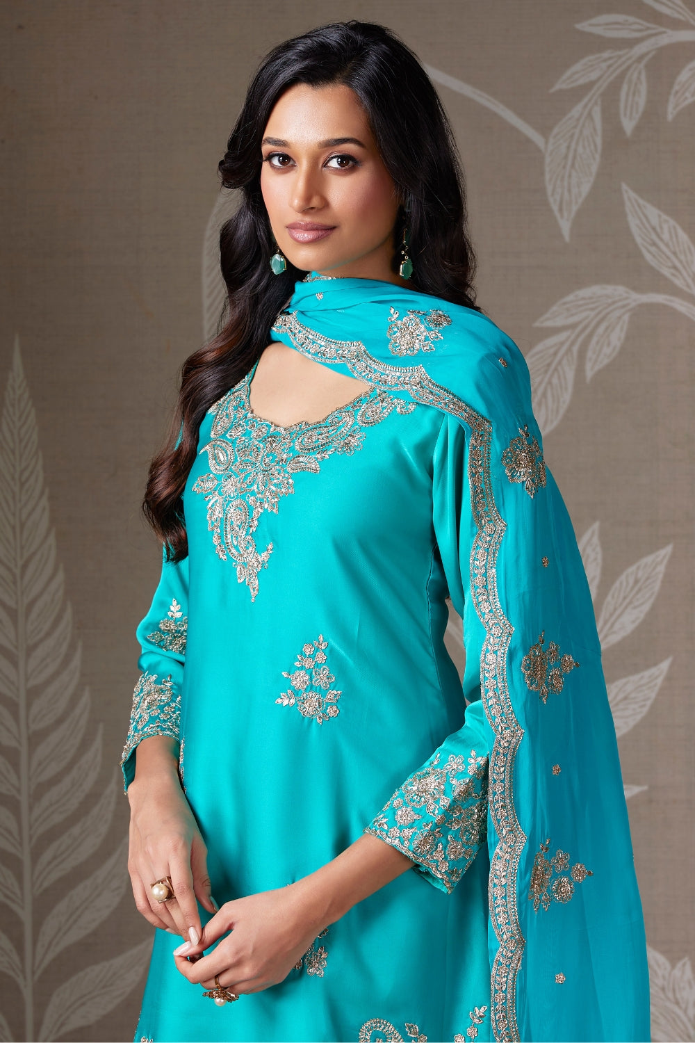 SATIN SILK DHOTI SET WITH EMBROIDERY AND SEQUINS