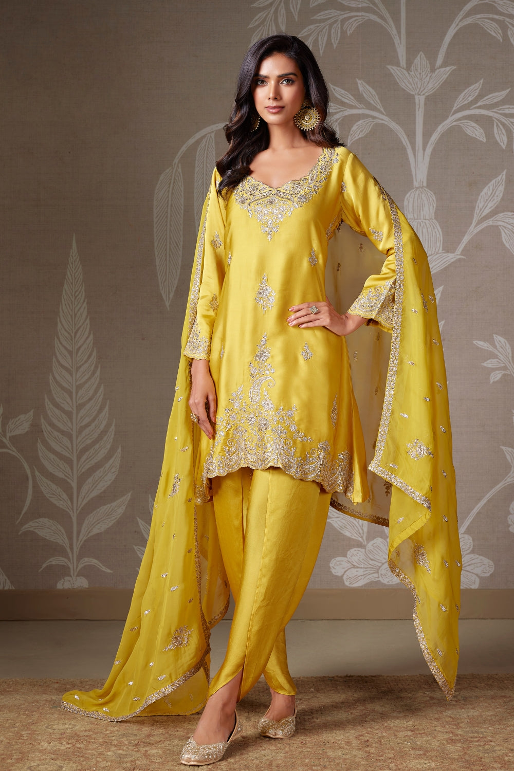 SATIN SILK DHOTI SET WITH EMBROIDERY AND SEQUINS