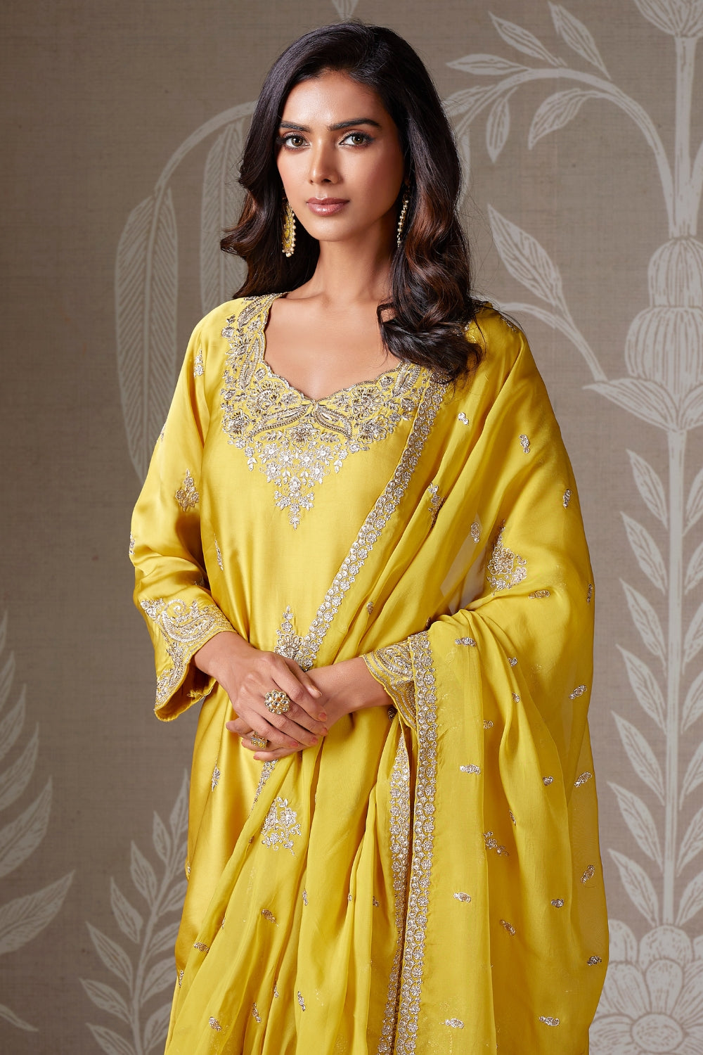 SATIN SILK DHOTI SET WITH EMBROIDERY AND SEQUINS