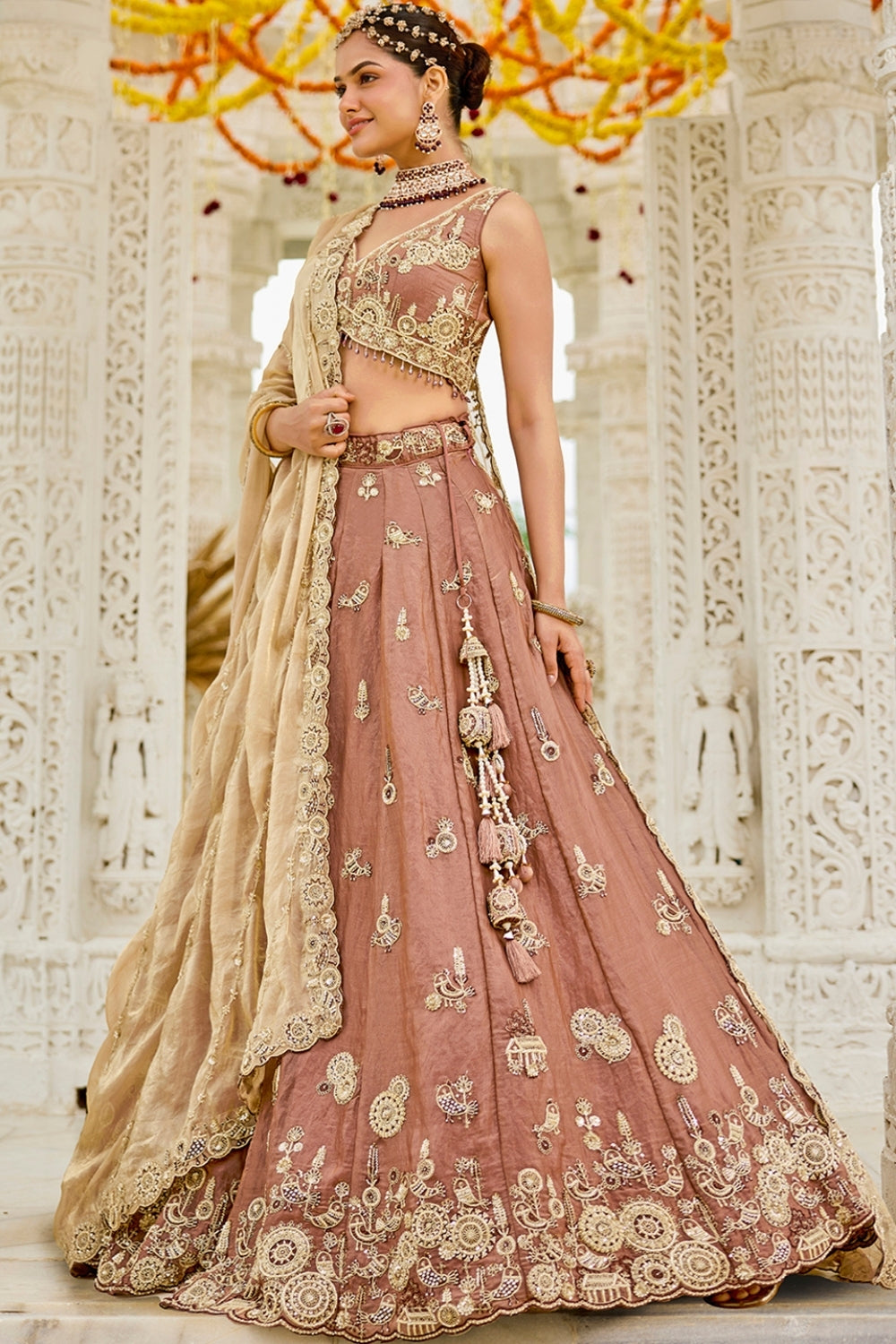 SATIN SILK LEHENGA CHOLI WITH RESHAM EMBROIDERY AND BEADS