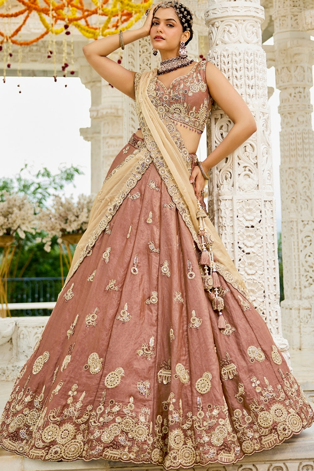 SATIN SILK LEHENGA CHOLI WITH RESHAM EMBROIDERY AND BEADS