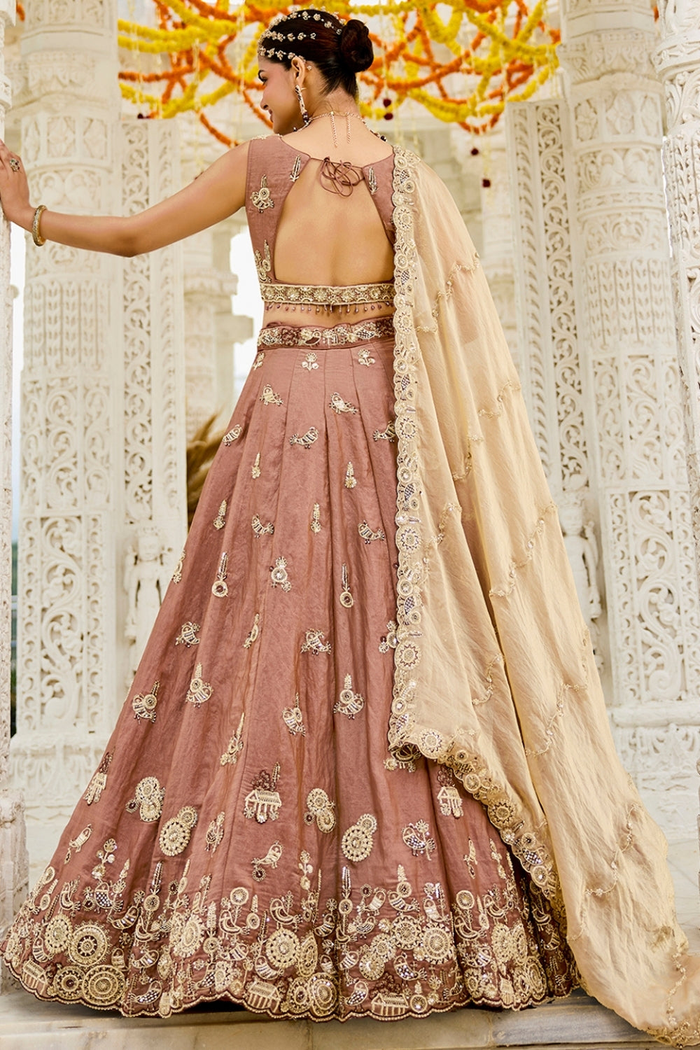 SATIN SILK LEHENGA CHOLI WITH RESHAM EMBROIDERY AND BEADS