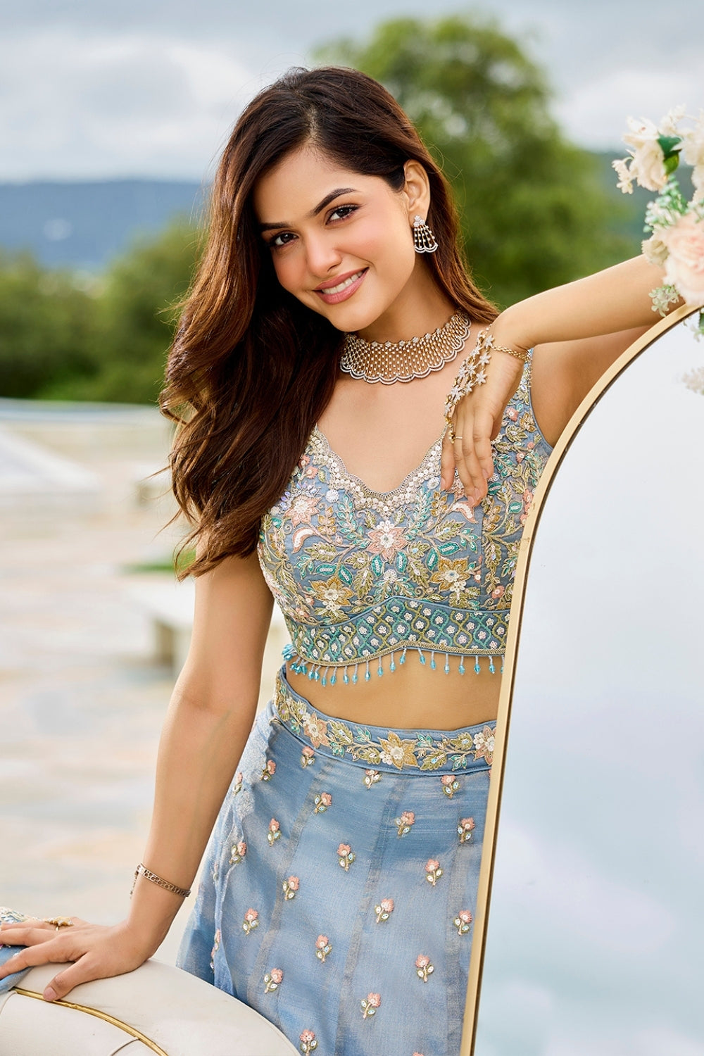 SATIN  SILK LEHENGA CHOLI WITH RESHAM EMBROIDERY AND SEQUINS