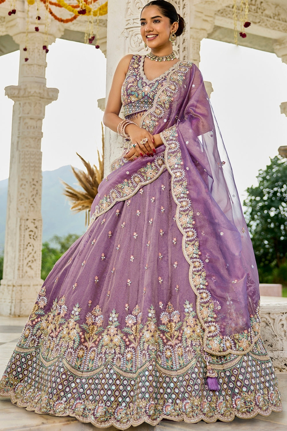 SATIN  SILK LEHENGA CHOLI WITH RESHAM EMBROIDERY AND SEQUINS