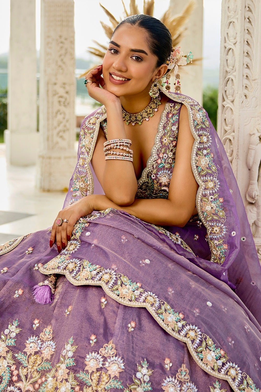 SATIN  SILK LEHENGA CHOLI WITH RESHAM EMBROIDERY AND SEQUINS