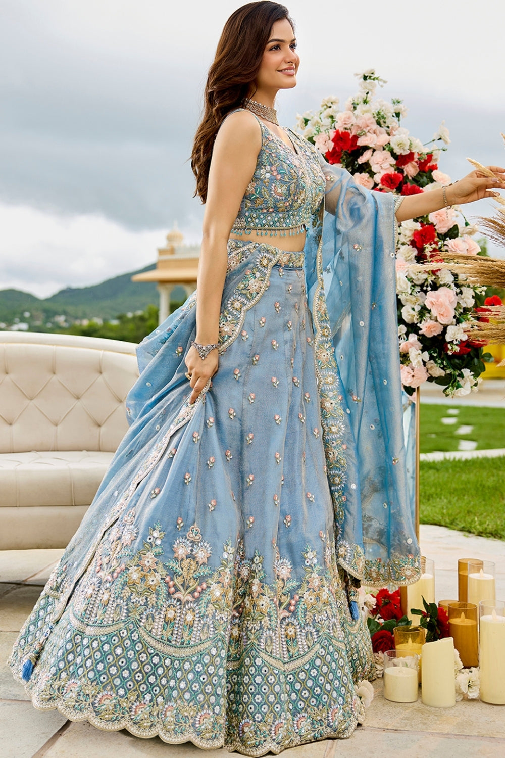 SATIN  SILK LEHENGA CHOLI WITH RESHAM EMBROIDERY AND SEQUINS