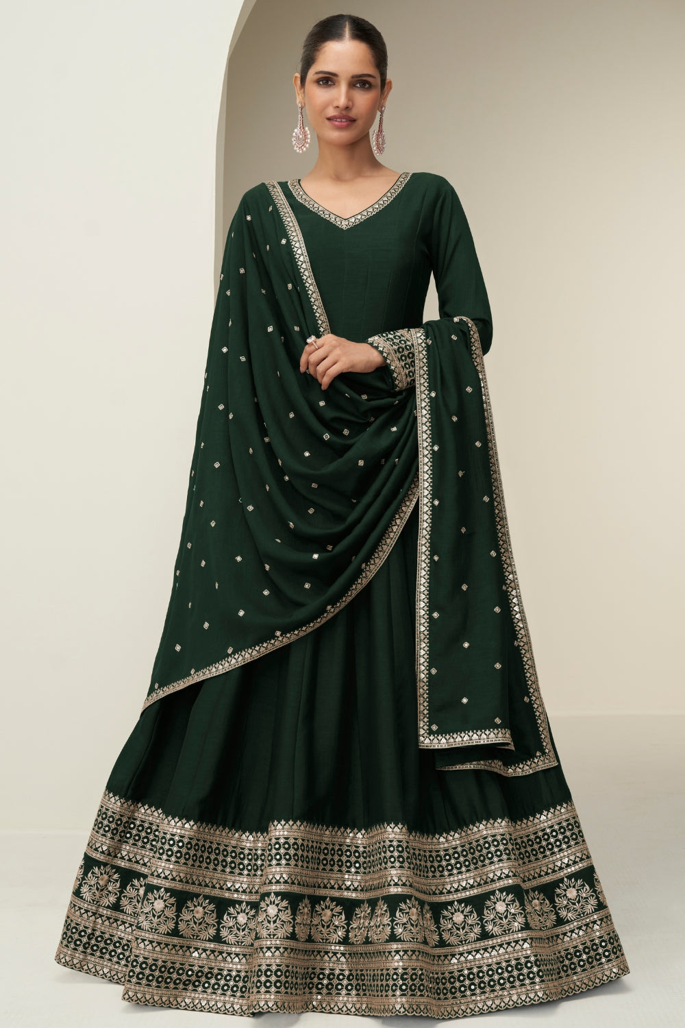 SILK ANARKALI SUIT WITH EMBROIDERY AND SEQUINS