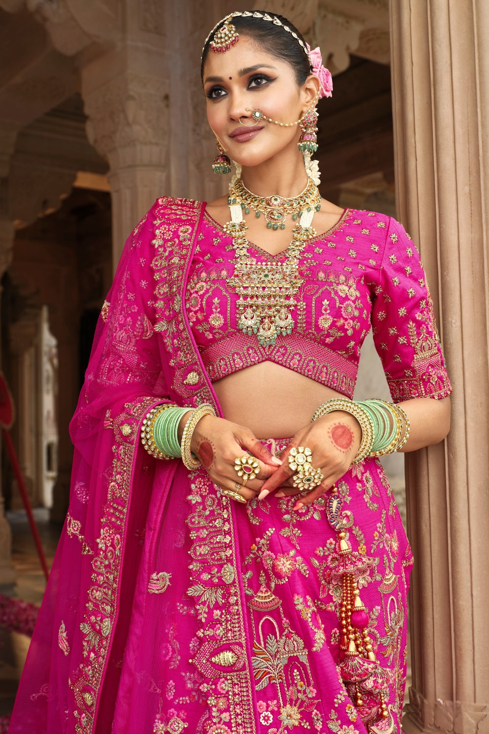 SILK BRIDAL LEHENGA CHOLI WITH RESHAM EMBROIDERY AND SEQUINS