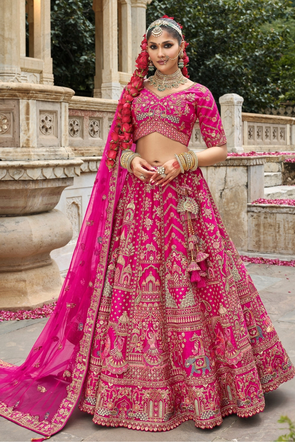 SILK BRIDAL LEHENGA CHOLI WITH RESHAM EMBROIDERY AND SEQUINS