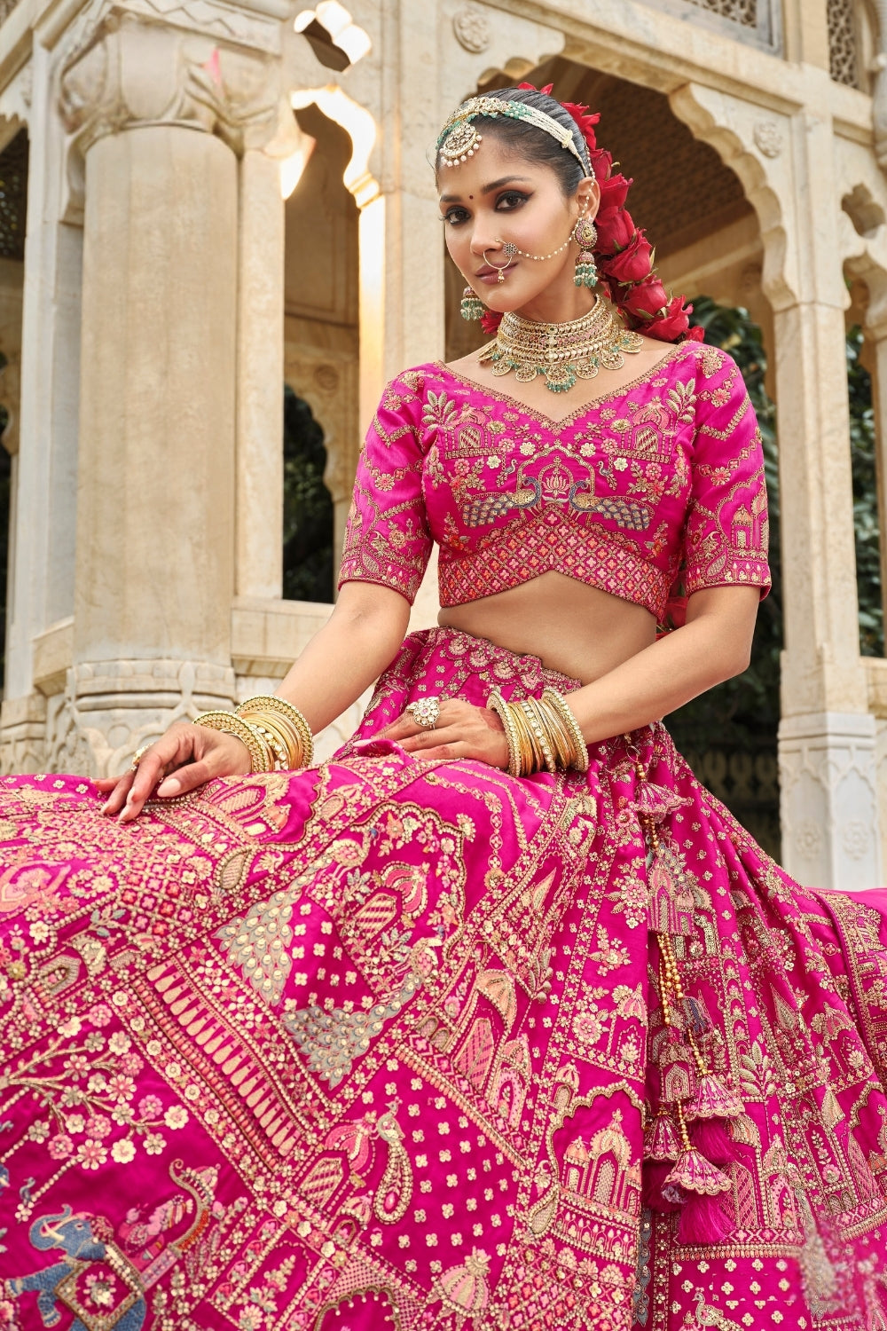 SILK BRIDAL LEHENGA CHOLI WITH RESHAM EMBROIDERY AND SEQUINS