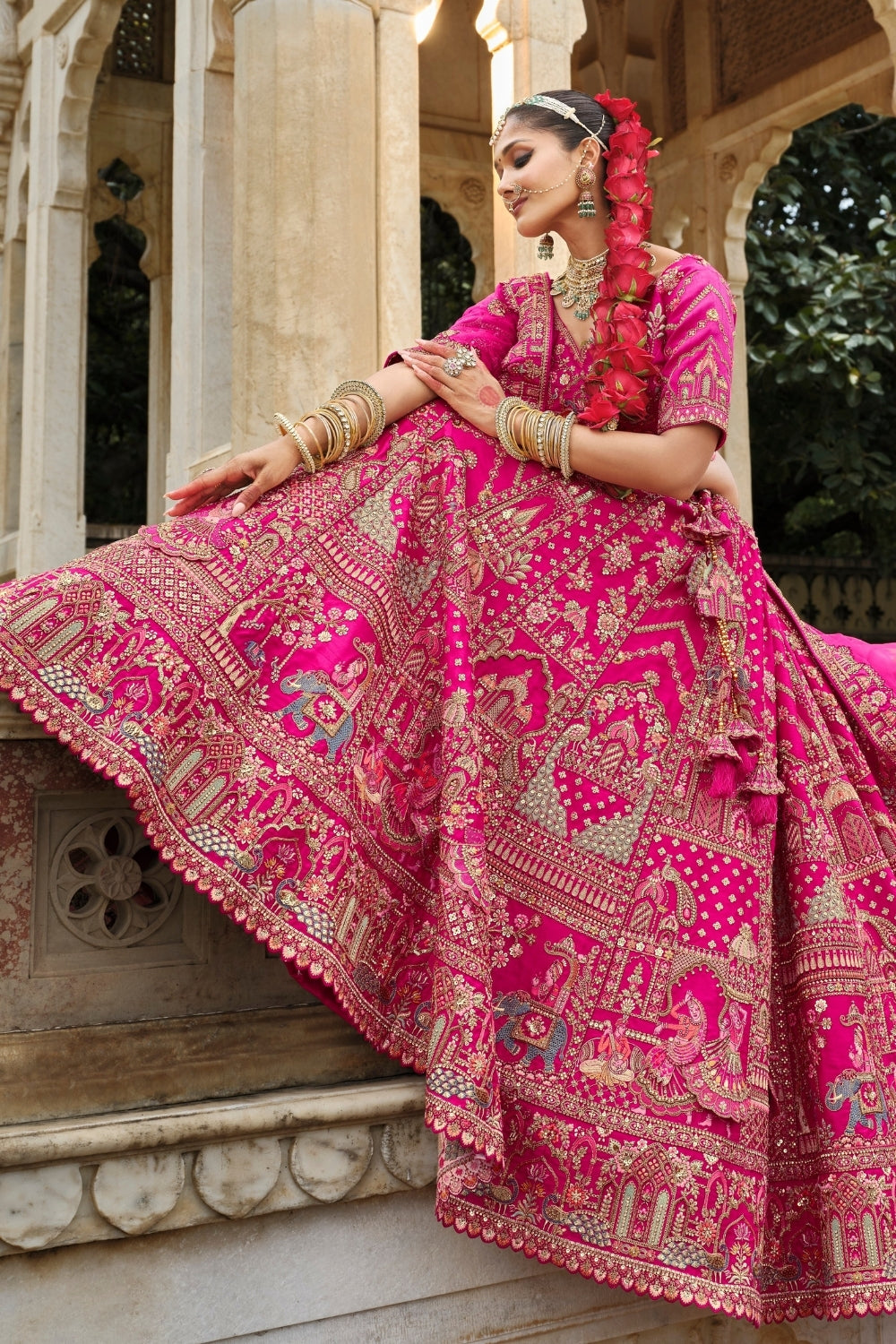 SILK BRIDAL LEHENGA CHOLI WITH RESHAM EMBROIDERY AND SEQUINS