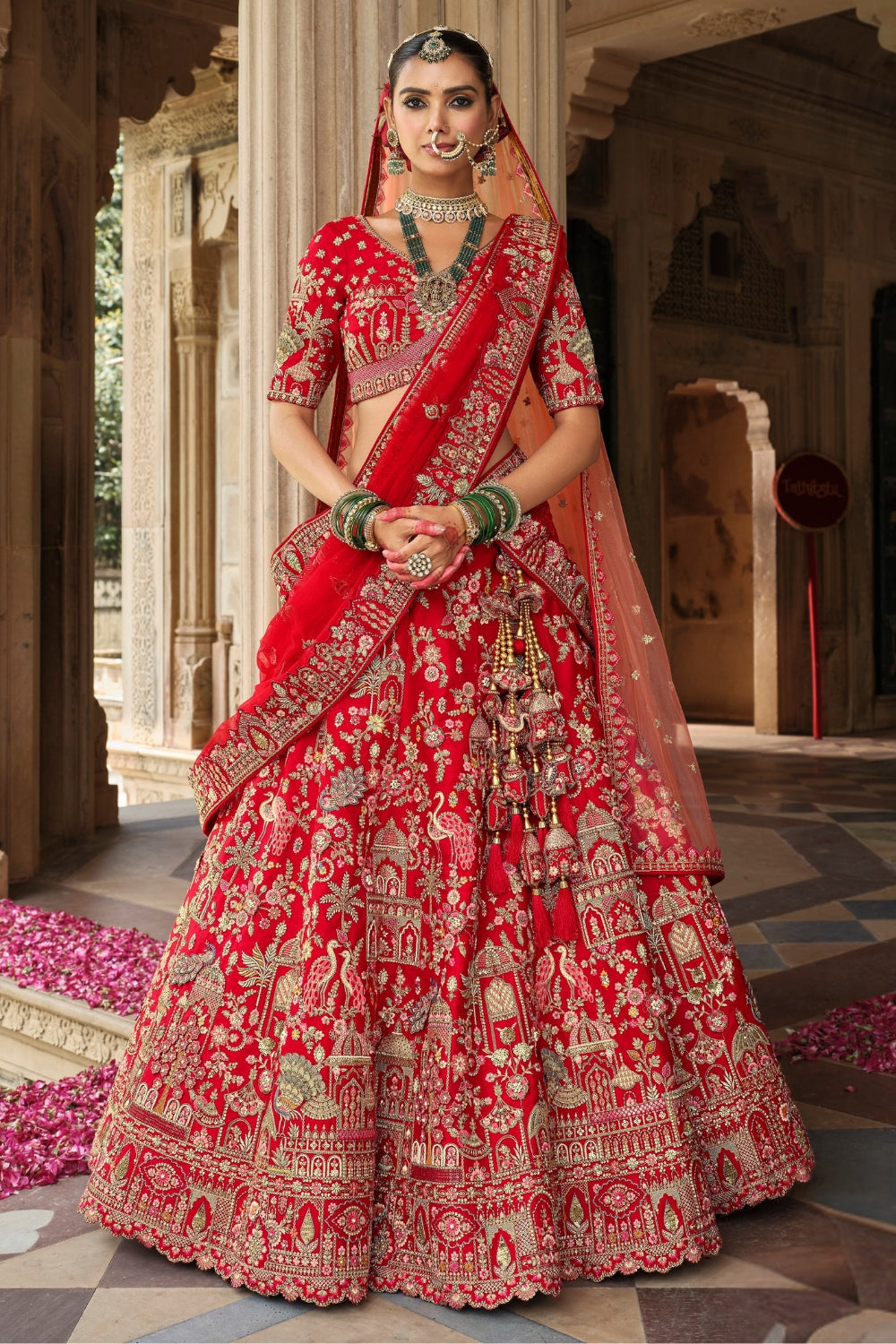SILK BRIDAL LEHENGA CHOLI WITH RESHAM EMBROIDERY AND SEQUINS