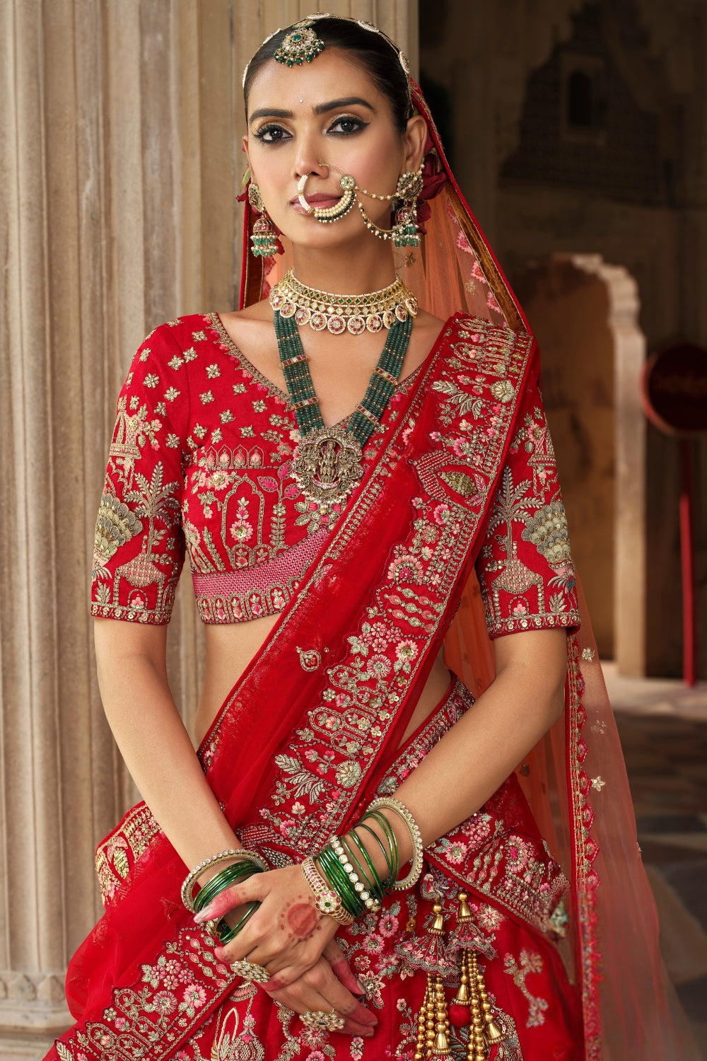 SILK BRIDAL LEHENGA CHOLI WITH RESHAM EMBROIDERY AND SEQUINS
