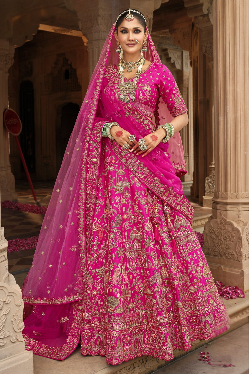 SILK BRIDAL LEHENGA CHOLI WITH RESHAM EMBROIDERY AND SEQUINS
