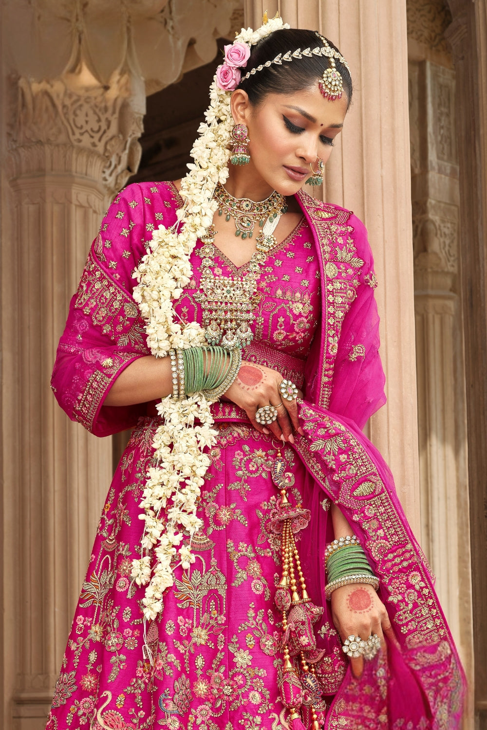 SILK BRIDAL LEHENGA CHOLI WITH RESHAM EMBROIDERY AND SEQUINS