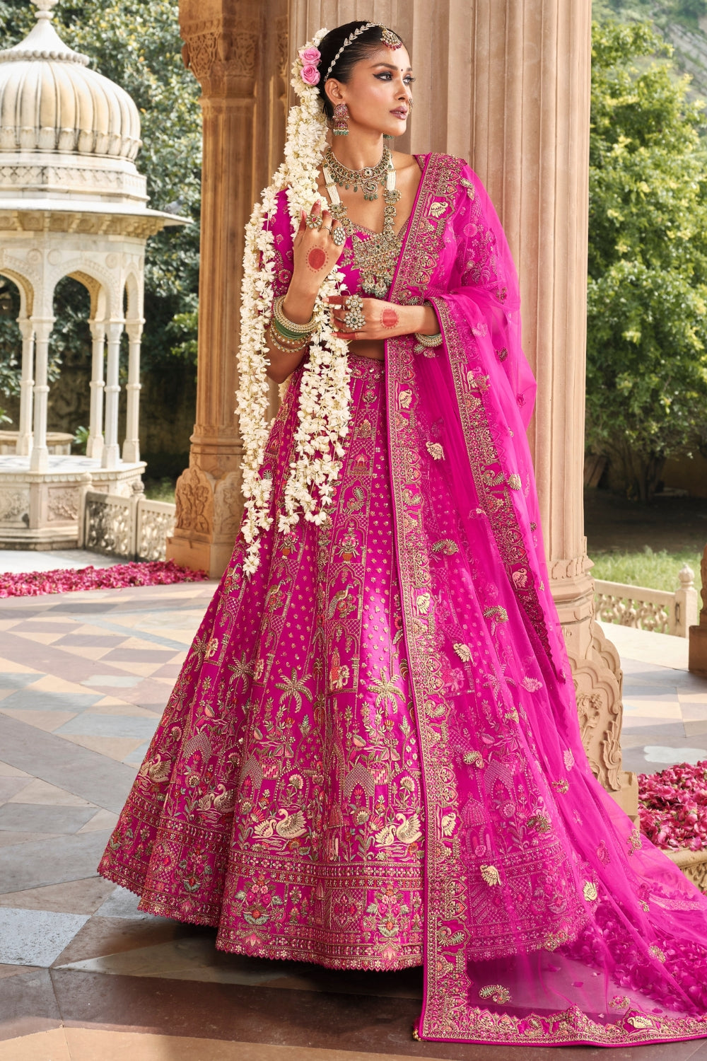 SILK BRIDAL LEHENGA CHOLI WITH STONE AND CUTDANA