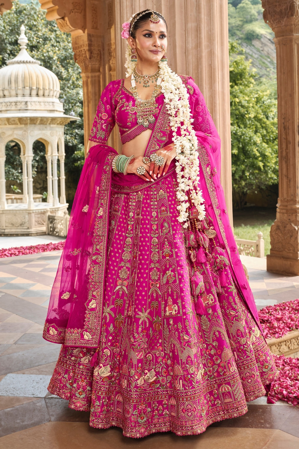 SILK BRIDAL LEHENGA CHOLI WITH STONE AND CUTDANA